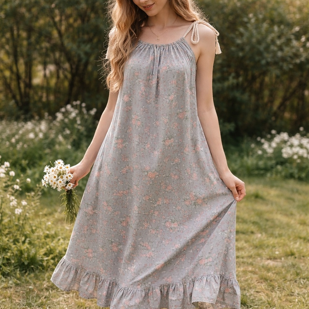 Floral Boho Cottagecore Maxi Dress With Ruffle Hem by The Look  Factory | M/L